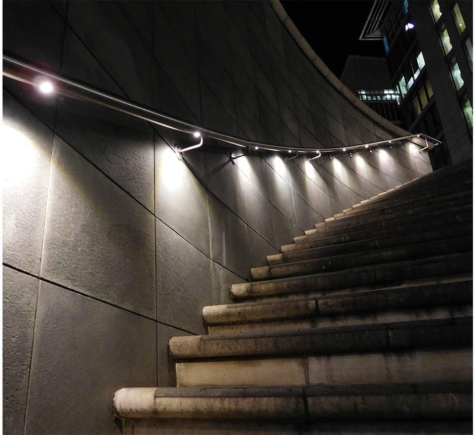 Curved LED Spotlight Handrail | Wall Mounted Railings | Kent Stainless